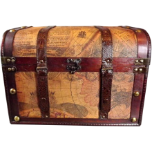 Kufer Globtroter: Duży, Drewniany z Imitacją Skóry, Kolor Brązowy, Kolekcja Wzory Geograficzne