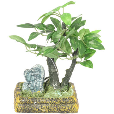 Drzewko bonsai na skalnej podstawie w kolorze biało-zielonym