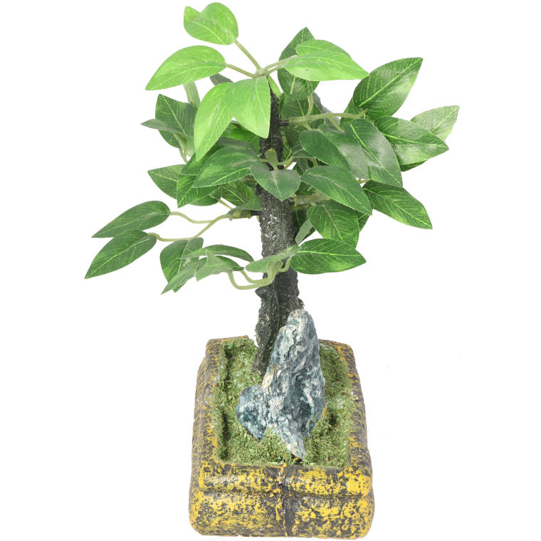 Drzewko bonsai na skalnej podstawie w kolorze biało-zielonym