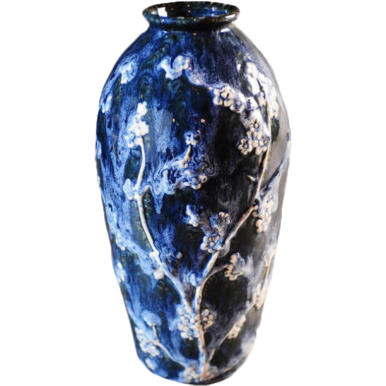 Niebieski Wazon Ceramiczny z Motywem Białych Gałęzi - Mały Rozmiar