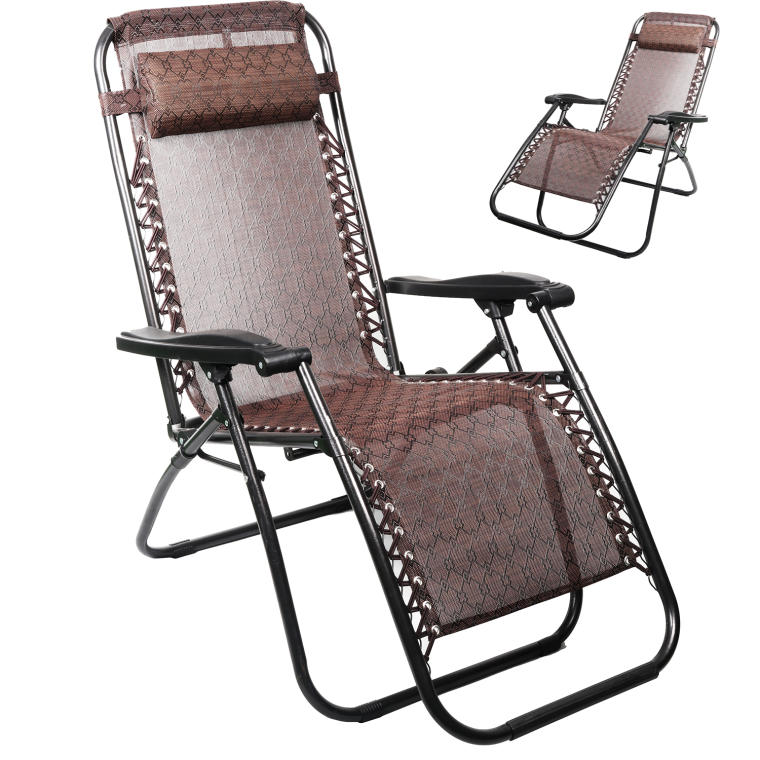 Fotel Grawitacyjny do Ogrodu BS69 Brązowy z Regulowanym Nachyleniem i Zagłówkiem