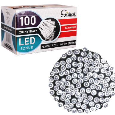 Lampki choinkowe 100 LED na białym przewodzie, do użytku wewnętrznego i zewnętrznego, emitujące zimne białe światło, długość 495cm