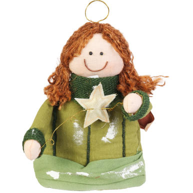 Anioł  zielony z materiału z gwiazdą o wysokości 30 cm