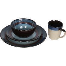 Zastawa stołowa ceramiczna brązowo-kremowo-niebieska