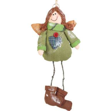 Anioł zielony z materiału z wiszącymi nogami 30 cm