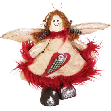 Anioł świąteczny z naturalnego materiału w kolorze czerwonym 22 cm