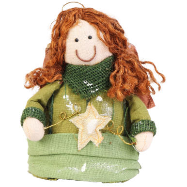 Anioł świąteczny z naturalnych materiał&oacute;w w kolorze zielonym 19 cm