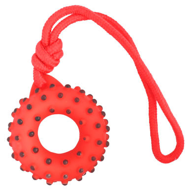 Piszczący gryzak gumowy czerwony doughnut