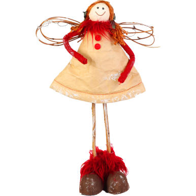 Anioł świąteczny z naturalnych materiałów w kolorze czerwonym 38 cm