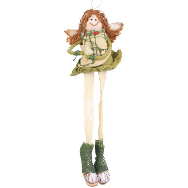 Anioł siedzący z naturalnych materiał&oacute;w w kolorze zielonym 42 cm