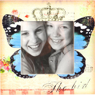 Stylowa Ramka na Zdjęcie z Motywem Motyla i Efektem Postarzania, Kremowa, 16x16 cm