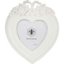 Biała ramka na zdjęcia w kształcie serca z wypukłym dekorem 13,5x11,5 cm