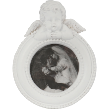 Ramka na zdjęcie okrągła z aniołkiem biała 9x7 cm