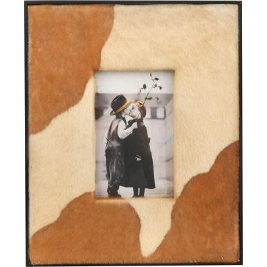 Ramka na zdjęcie zdobiona skórą kremowo-brązowa 30x25 cm