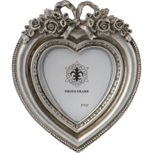 Srebrna ramka na zdjęcia w kształcie serca z wypukłym dekorem 13,5x11,5 cm