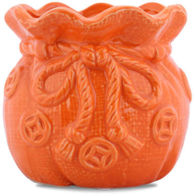 Ceramiczny Wazon-Skarbonka Sakiewka w Kolorze Pomarańczowym