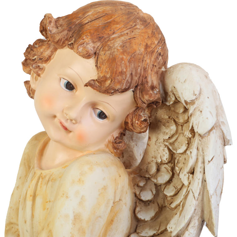 Anioł siedzący na kuli w kolorze kremowym 47 cm