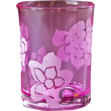 Świecznik szklany w kolorze różowym o wymiarach 7,5x10 cm