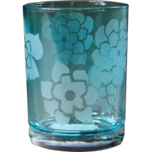Świecznik szklany niebieski 7,5x10 cm