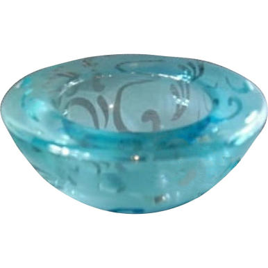 Świecznik szklany niski  niebieski