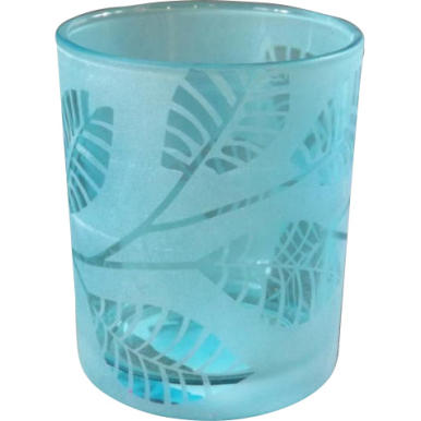 Mały świecznik niebieski ozdobny z liśćmi
