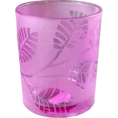 Mały świecznik różowy ozdobny z liśćmi
