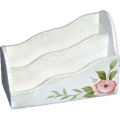 Biały, Drewniany Organizer Kuchenny Styl Retro z Ręcznie Malowanymi Motywami Kwiatowymi