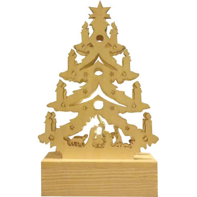 Drewniana Choinka-Świecznik z LED Białym, Zasilany Baterią