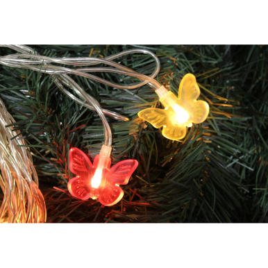 Multikolorowe Lampki Choinkowe LED z Silikonowymi Motylkami - 20 Sztuk, Zasilane na Baterie