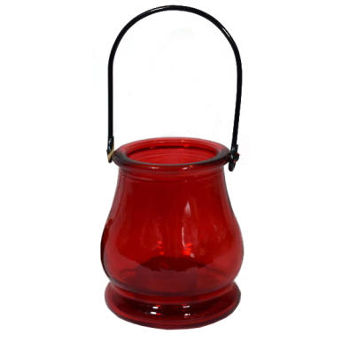 Lampion Szklany Czerwony z Uchwytem Wysoka Wytrzymałość