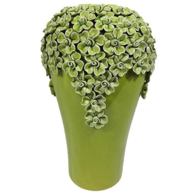 Wazon z wiecznymi kwiatami i artystycznym pęknięciem, zielony