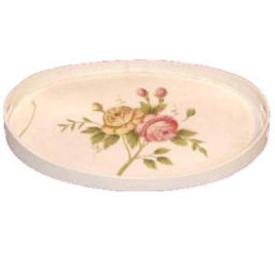 Owalna Taca w Stylu Rustykalnym z Ręcznie Malowanymi Motywami Kwiatowymi