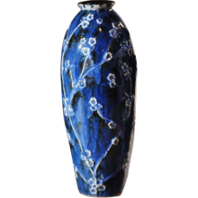 Niebieski Wazon Ceramiczny z Motywem Ukwieconych Gałęzi - Rozmiar Średni