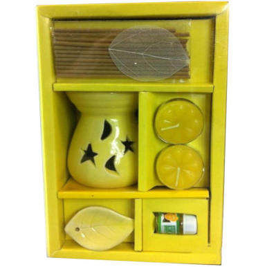 Komplet Aromaterapii Żółty - Ceramiczny Kominek z Kadzidełkami i Olejkiem Zapachowym