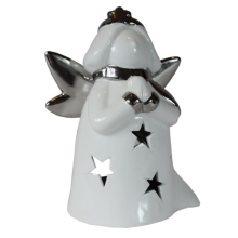 Biały Ceramiczny Lampion Tealight w Kształcie Anioła